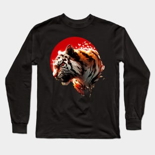 Abstract Tiger portrait on Red Sun Long Sleeve T-Shirt